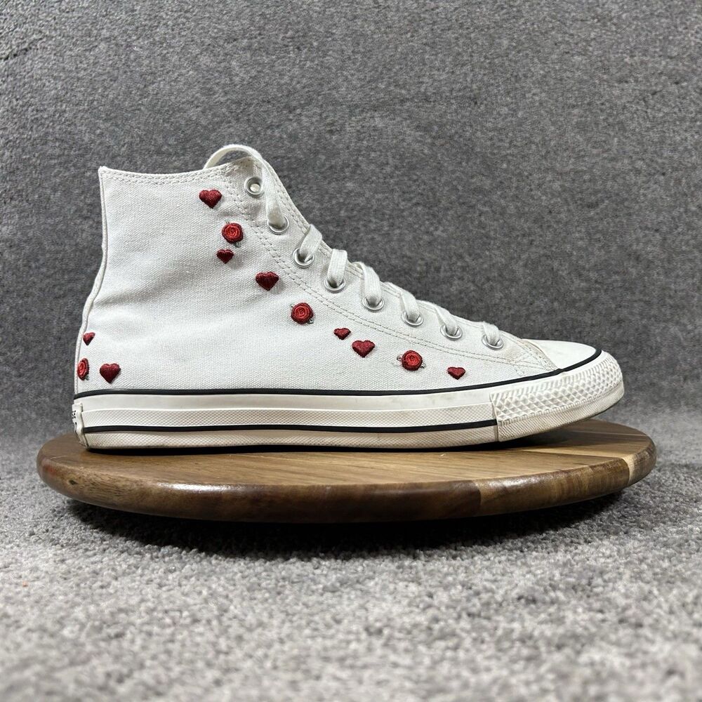 Converse Chuck Taylor All Star Hi Women’s Size 11 White Red Hearts Roses Shoes